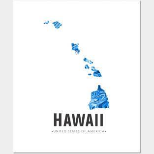 Hawaii state map abstract blue Posters and Art